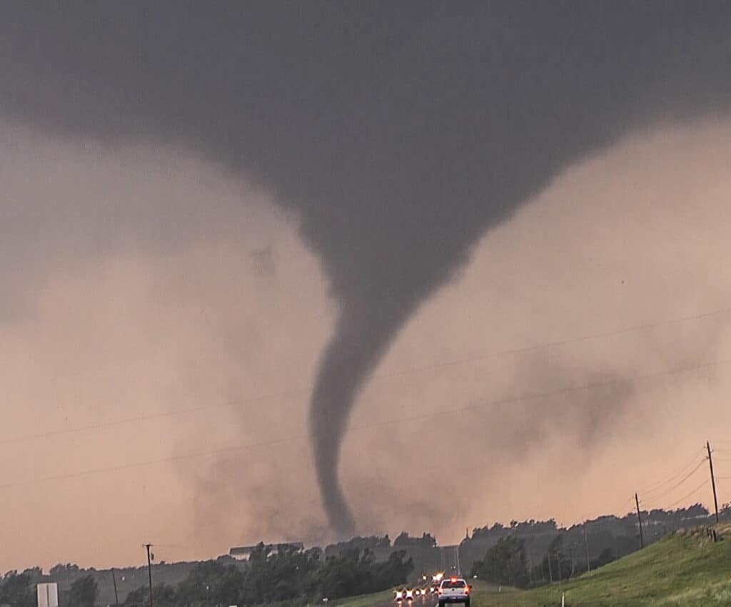 The Chickasha, OK Tornado on May 24, 2011 just after it planted on the ground and just before it crossed US62 east of I-44