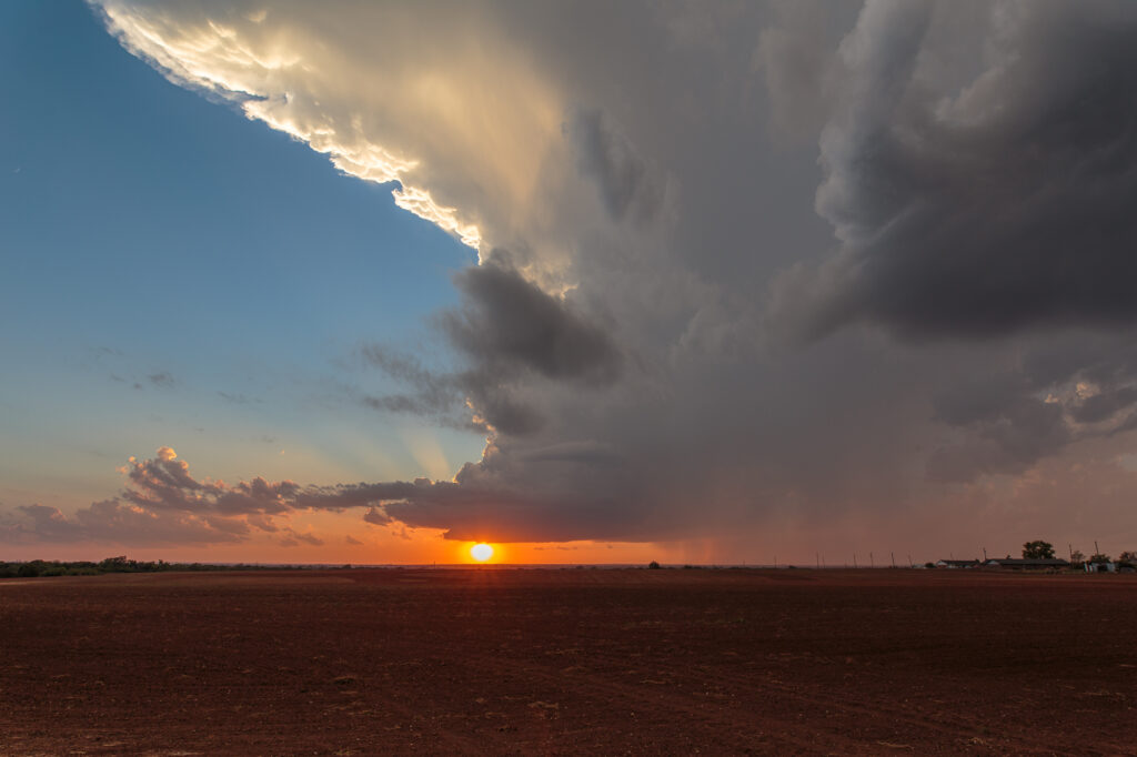 Sunset under a developing supercell