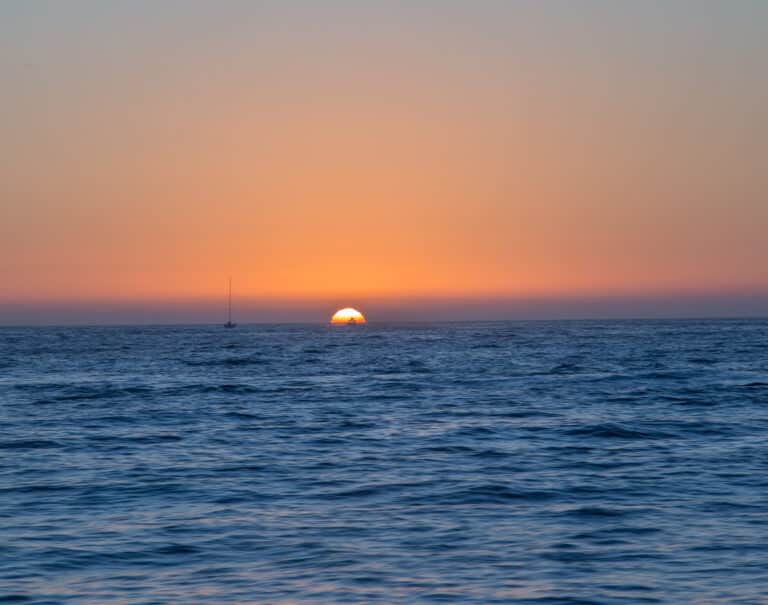 Sun sets over the pacific ocean