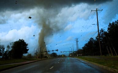 A tornado crosses Andover Rd at Harry Street in Andover, Kansas on April 29, 2022