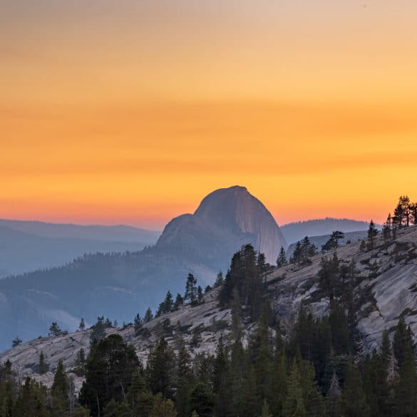 View of Half Dome from Olmsted Point at sunset in Yosemite National Park