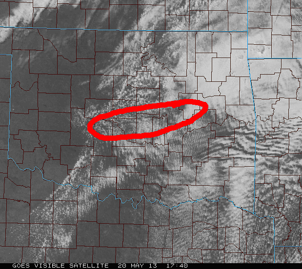 Visible Satellite over Oklahoma on May 20, 2013 1740 UTC