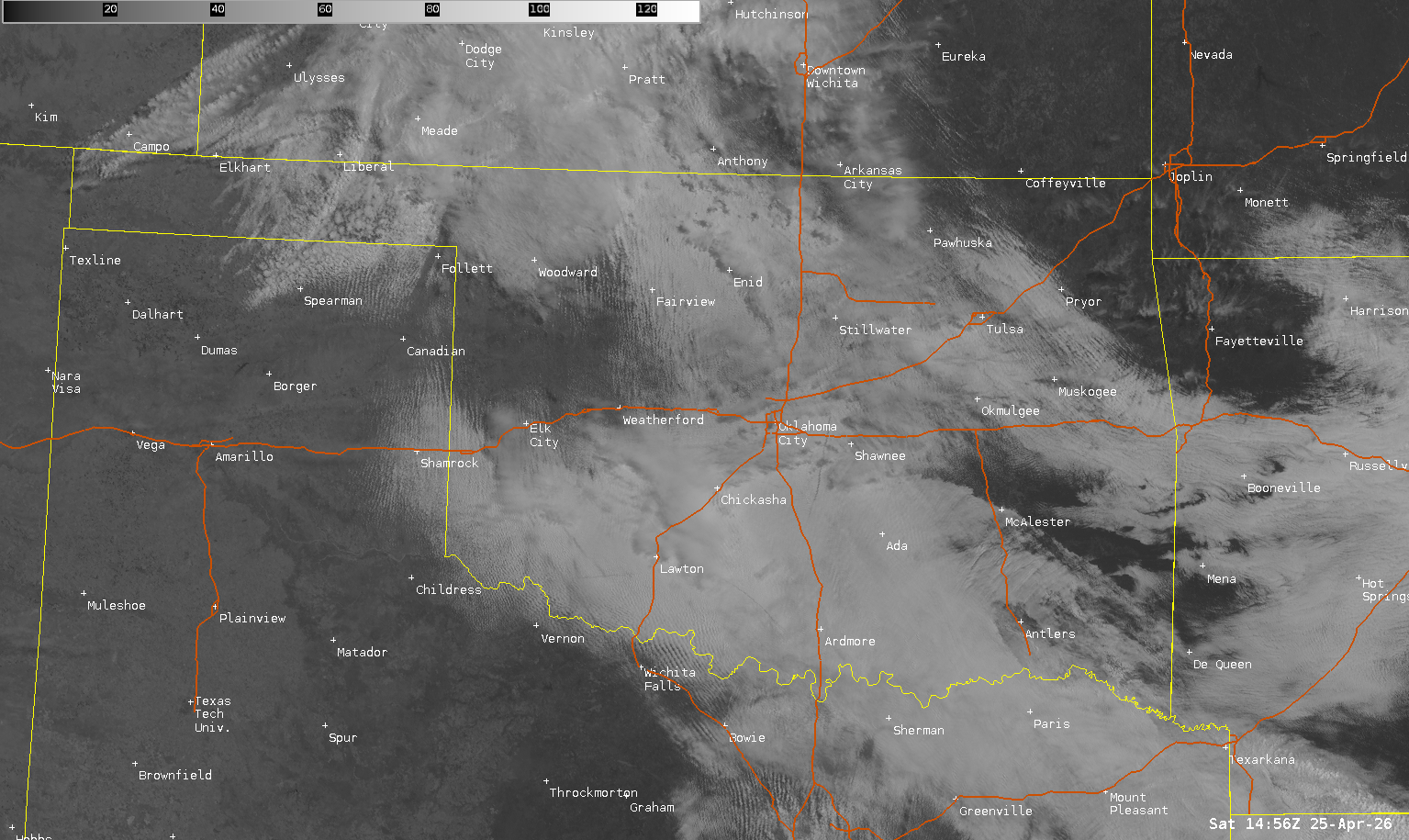 April 25, 2026 1615Z/1115am CDT Visible Satellite Loop